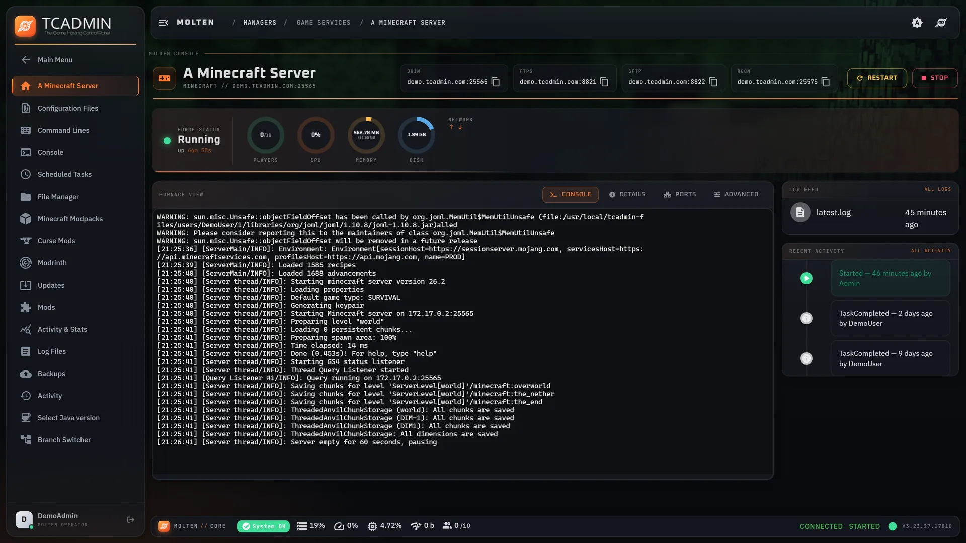 The same service page in the Molten theme, with orange accents.