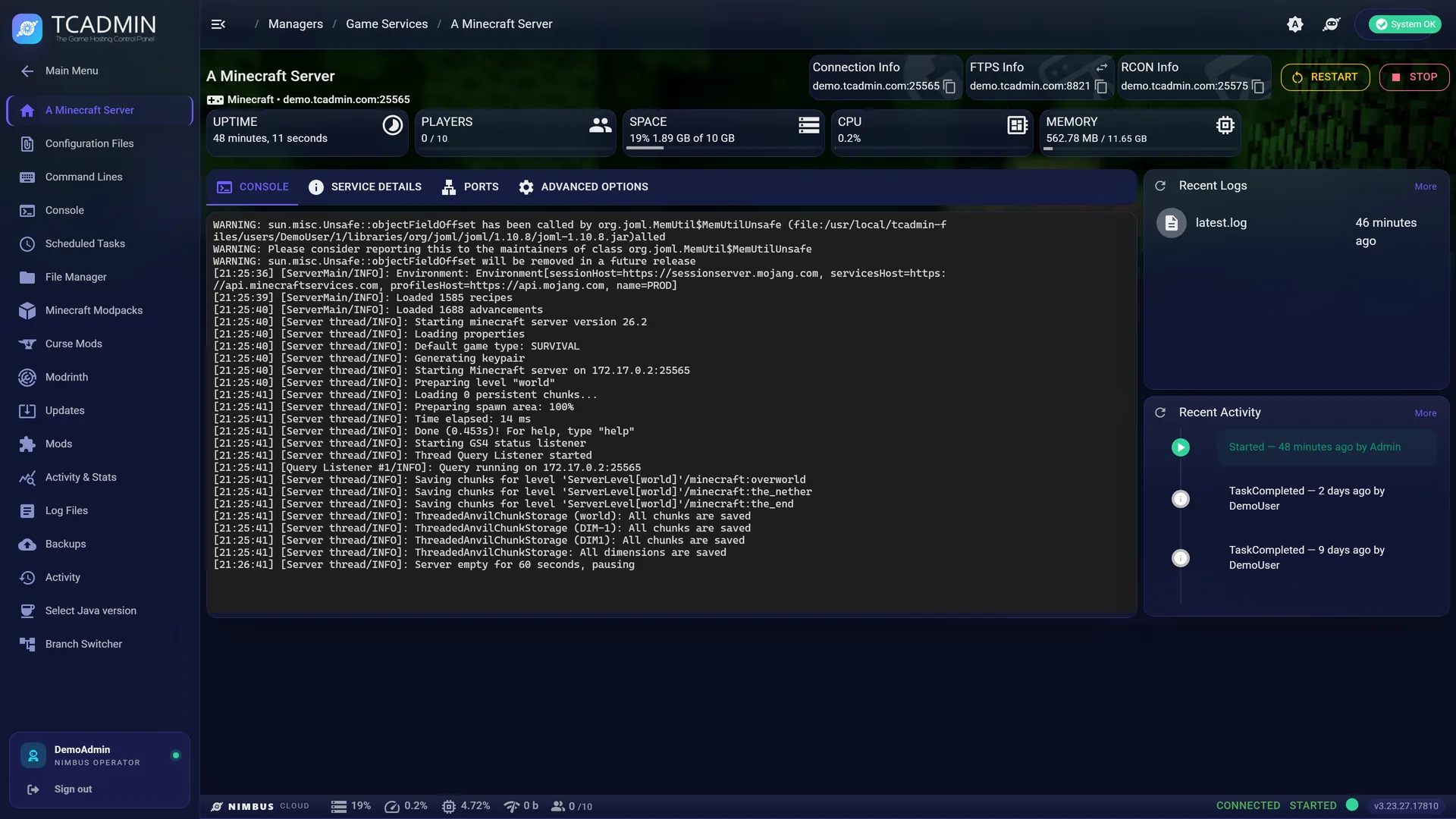 The same service page in the Nimbus theme.